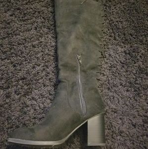 Black thigh/knee high length lace up boots